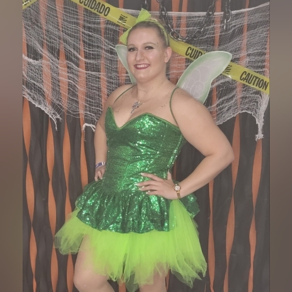 🌺 Green Sequin Sparkly Corset - Tinkerbell Costume - Picture 2 of 8